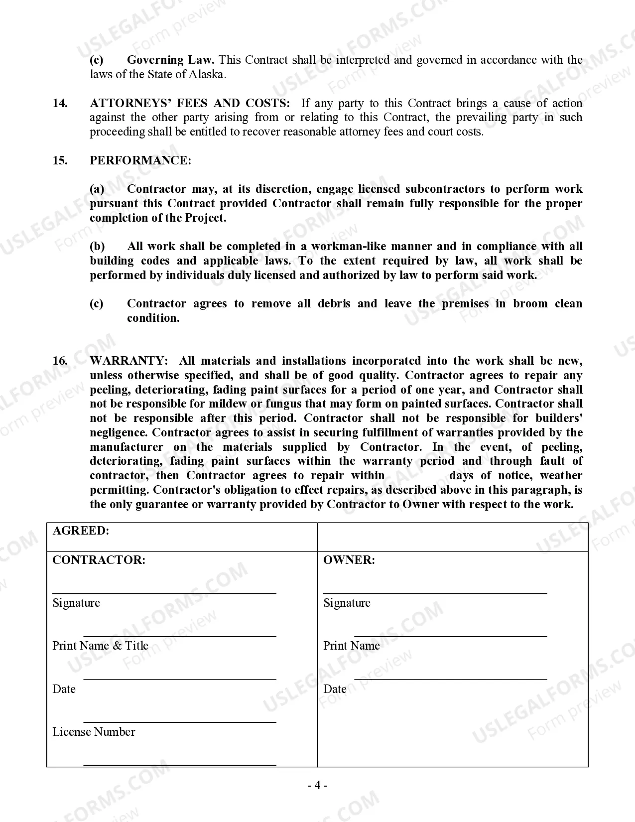 Preview Painting Contract for Contractor