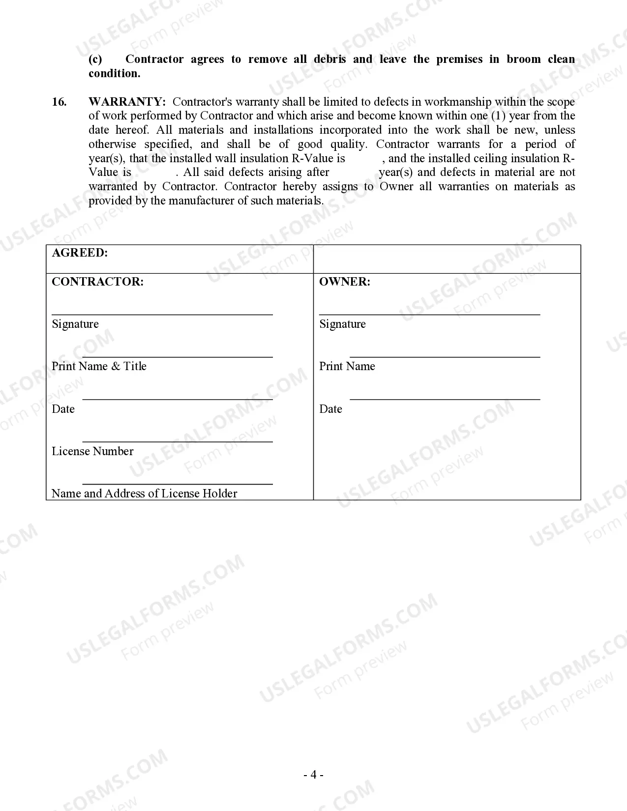 Preview Insulation Contract for Contractor