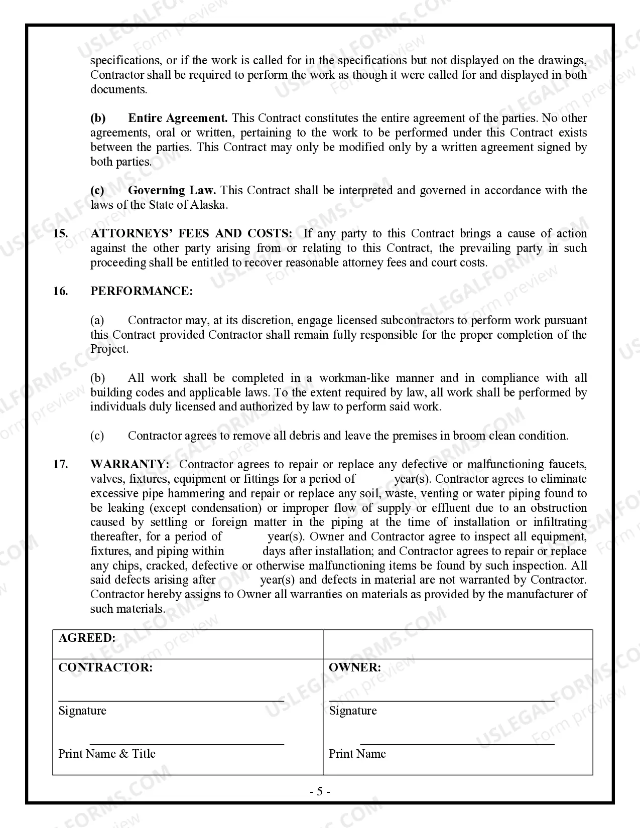 Preview Plumbing Contract for Contractor