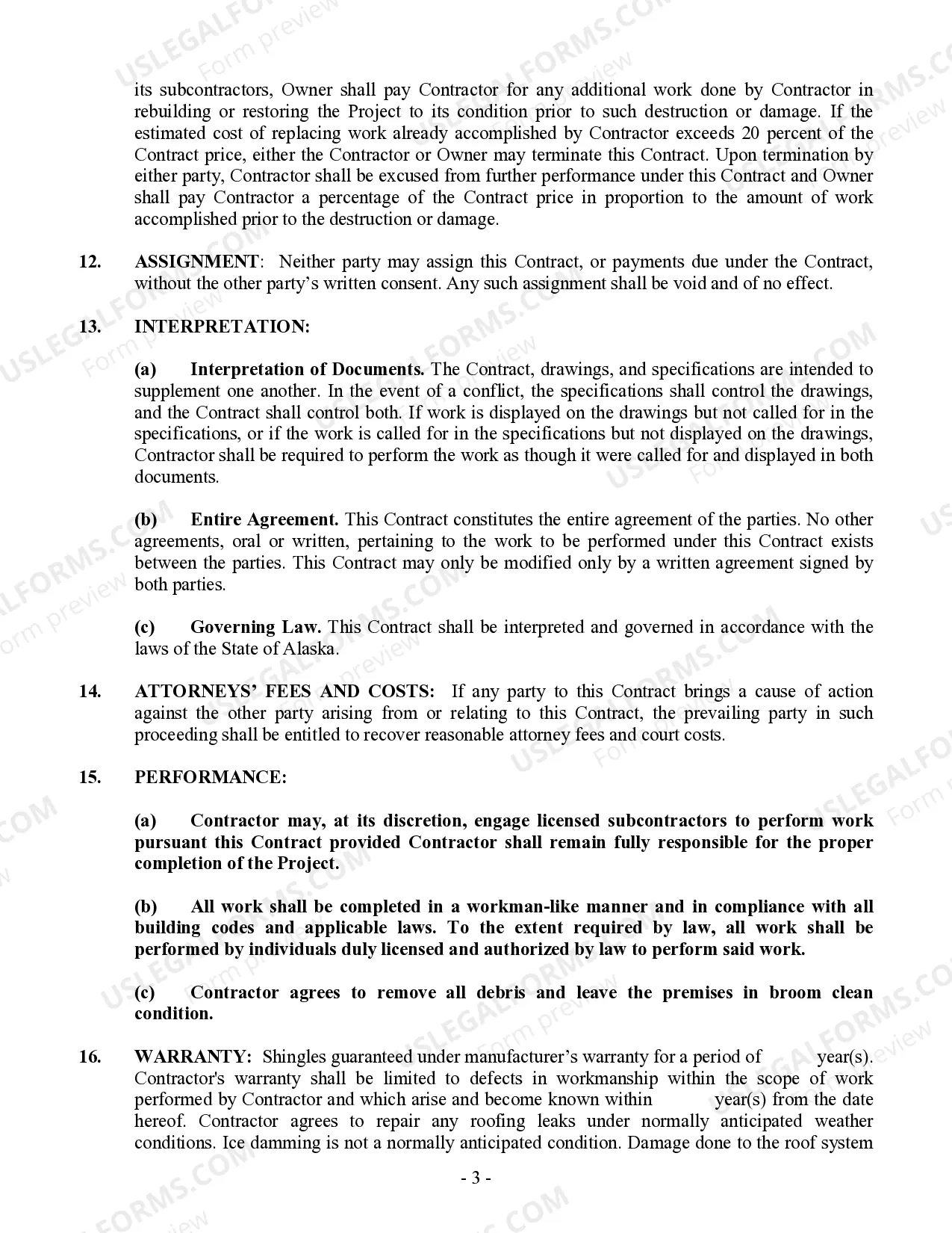 Preview Roofing Contract for Contractor