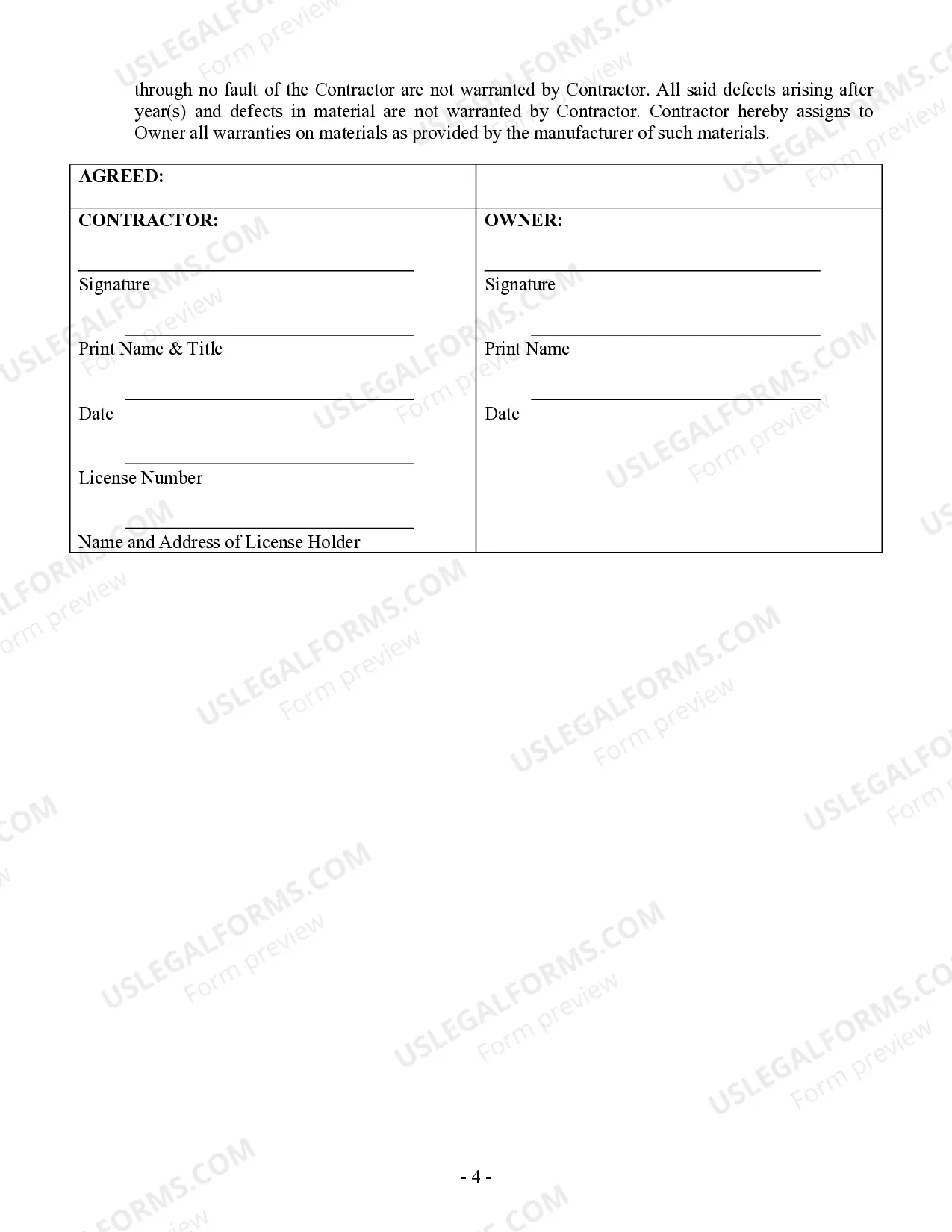 Preview Roofing Contract for Contractor
