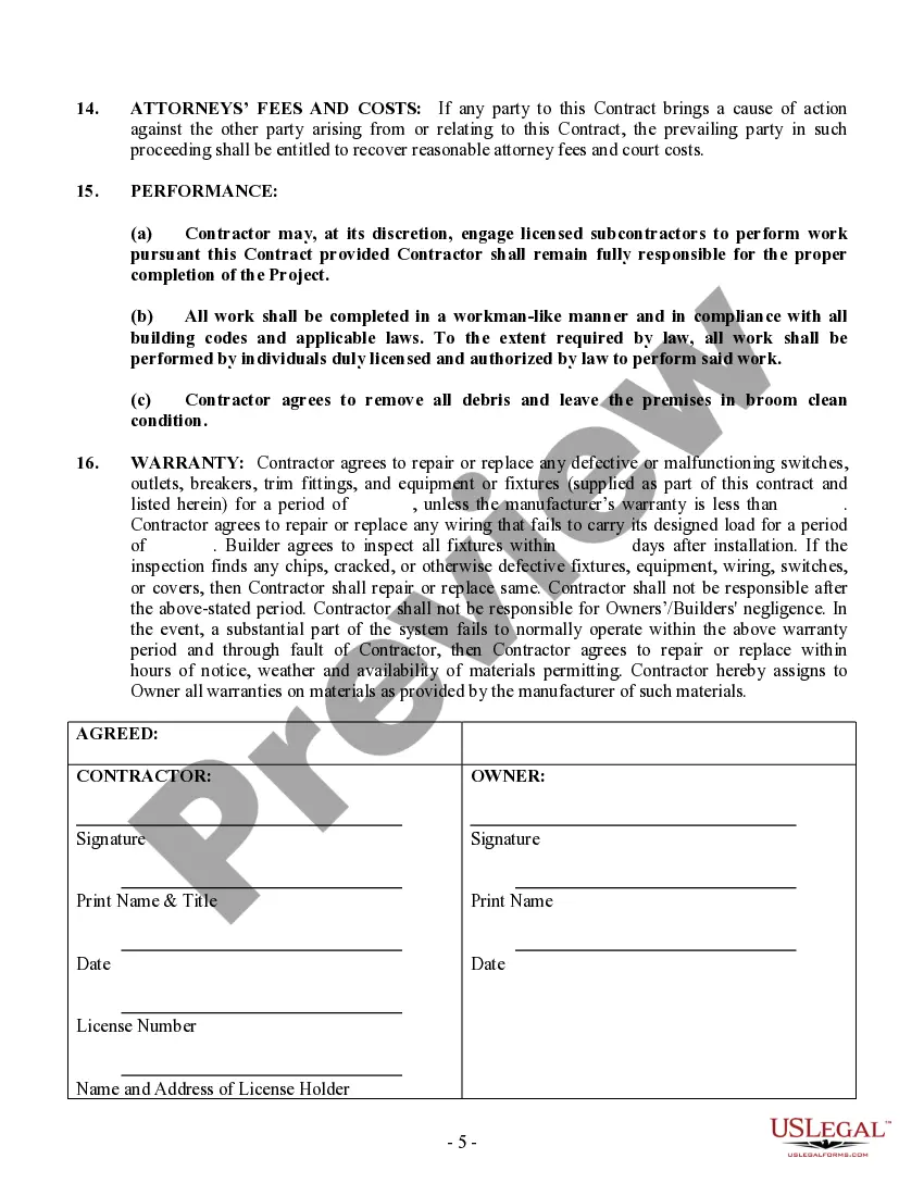 Preview Electrical Contract for Contractor