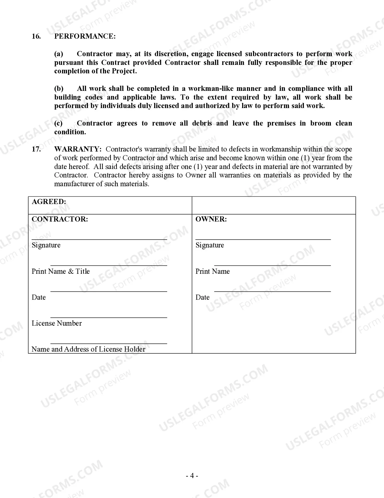 Preview Flooring Contract for Contractor