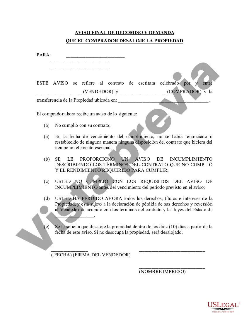 Preview Aviso final de decomiso y solicitud de desalojar la propiedad en virtud del contrato de escritura