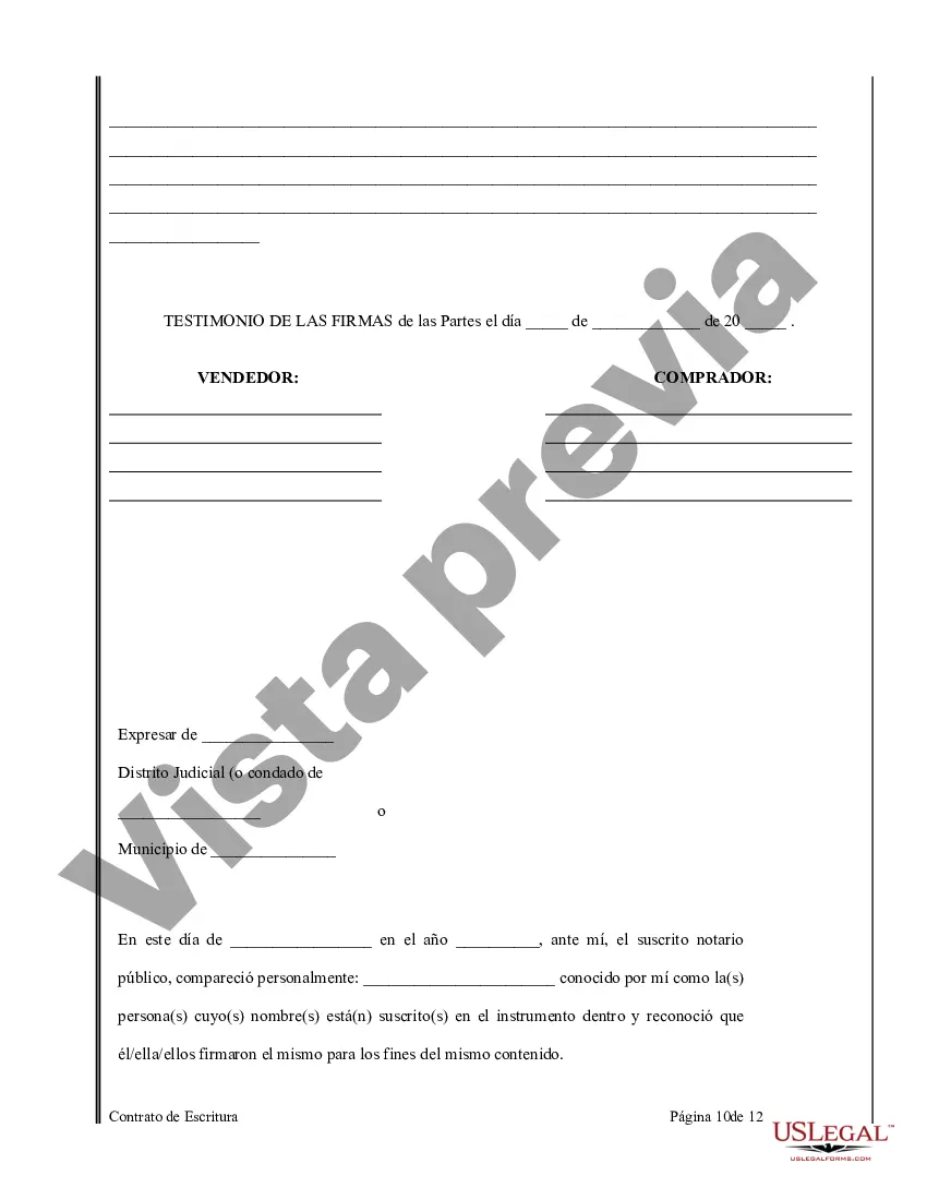 Preview Acuerdo o Contrato de Escritura de Venta y Compra de Bienes Raíces a/k/a Terreno o Contrato de Ejecución