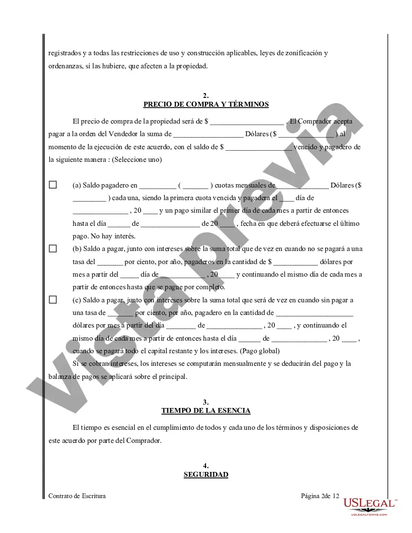 Preview Acuerdo o Contrato de Escritura de Venta y Compra de Bienes Raíces a/k/a Terreno o Contrato de Ejecución