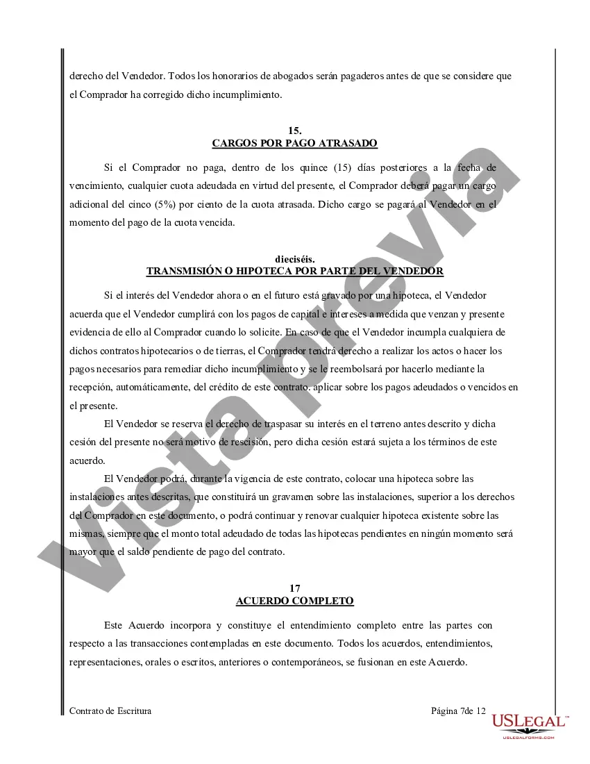 Preview Acuerdo o Contrato de Escritura de Venta y Compra de Bienes Raíces a/k/a Terreno o Contrato de Ejecución