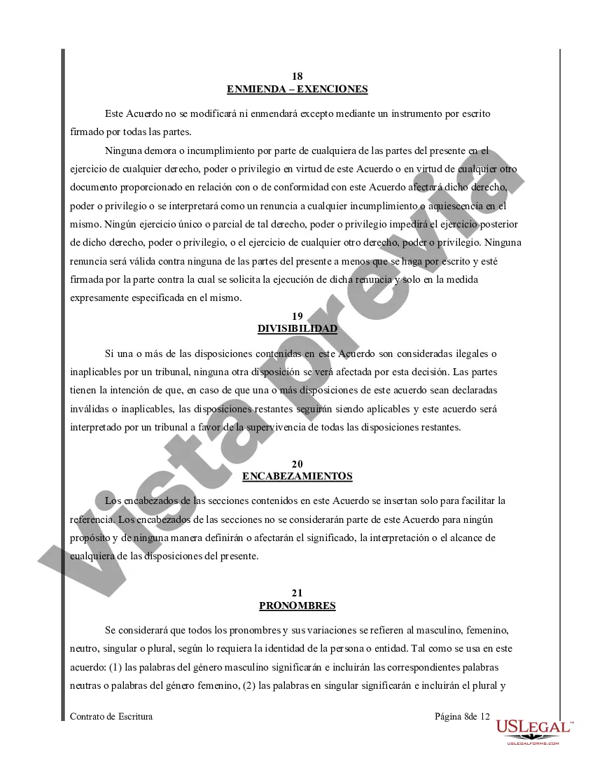 Preview Acuerdo o Contrato de Escritura de Venta y Compra de Bienes Raíces a/k/a Terreno o Contrato de Ejecución