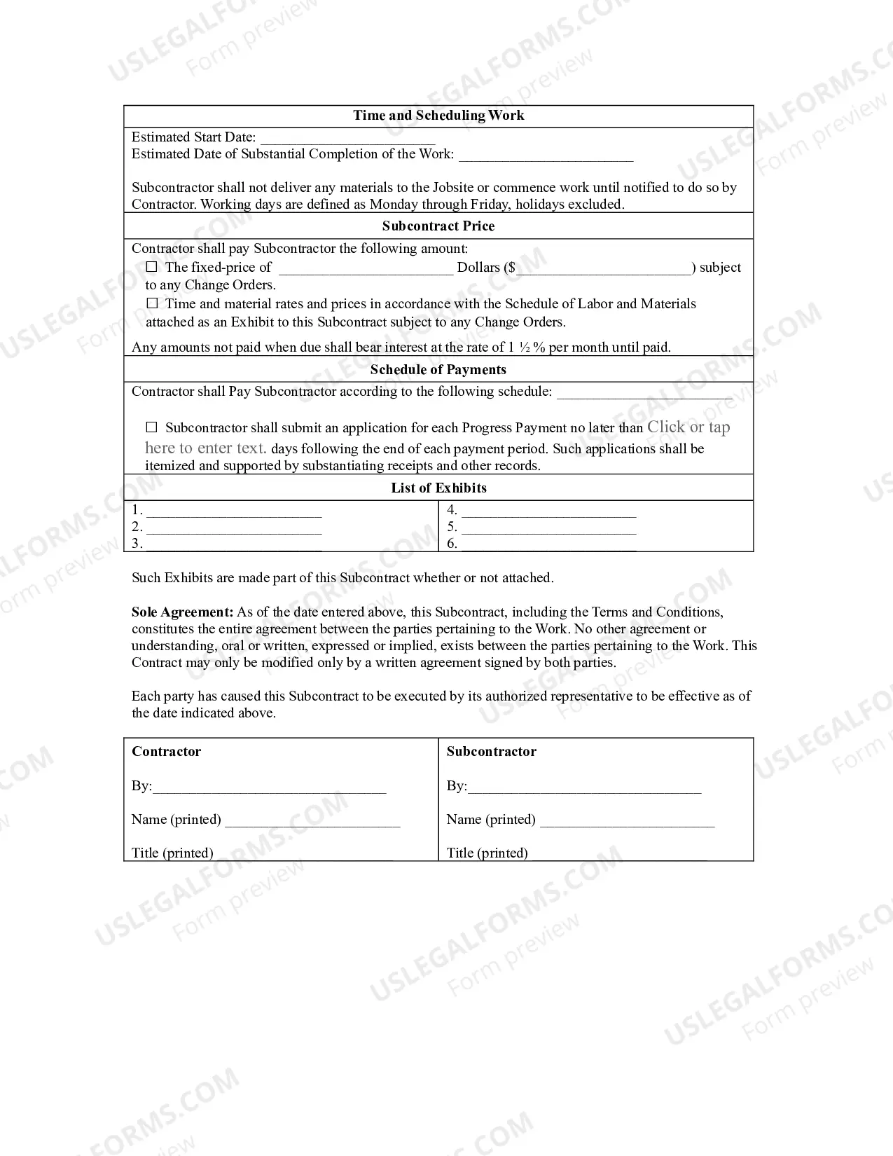 Preview Subcontractor's Agreement
