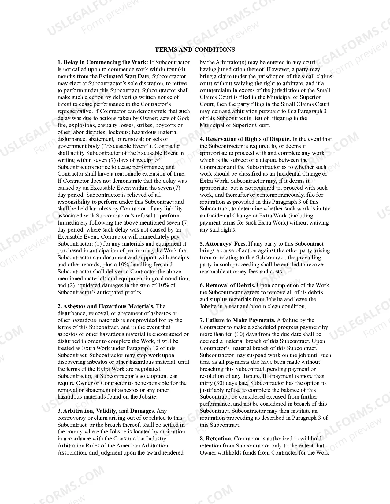 Preview Subcontractor's Agreement