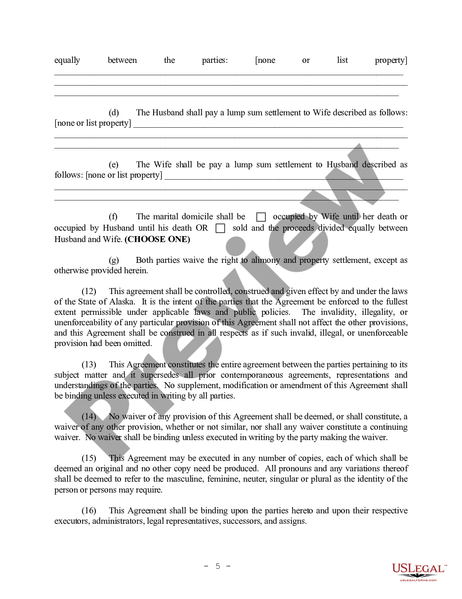 page 4 Alaska Prenuptial Premarital Agreement without Financial Statements preview