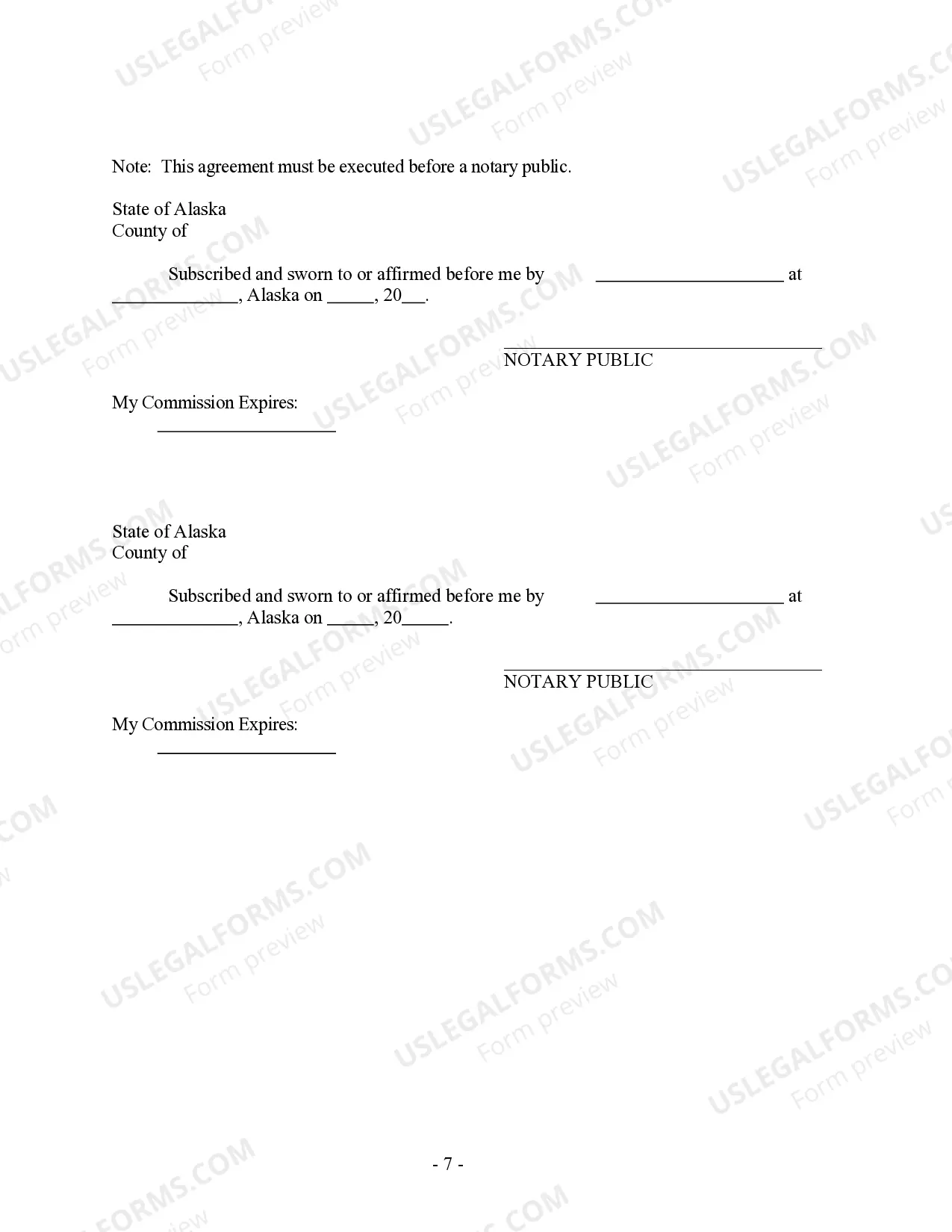 Preview Alaska Prenuptial Premarital Agreement without Financial Statements