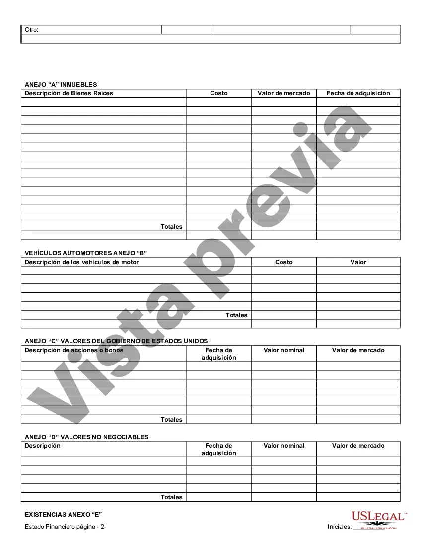 Preview Estados financieros solo en relación con el acuerdo prematrimonial prenupcial