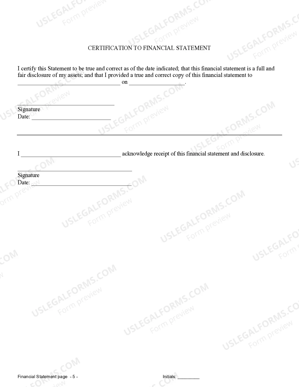 Preview Financial Statements only in Connection with Prenuptial Premarital Agreement