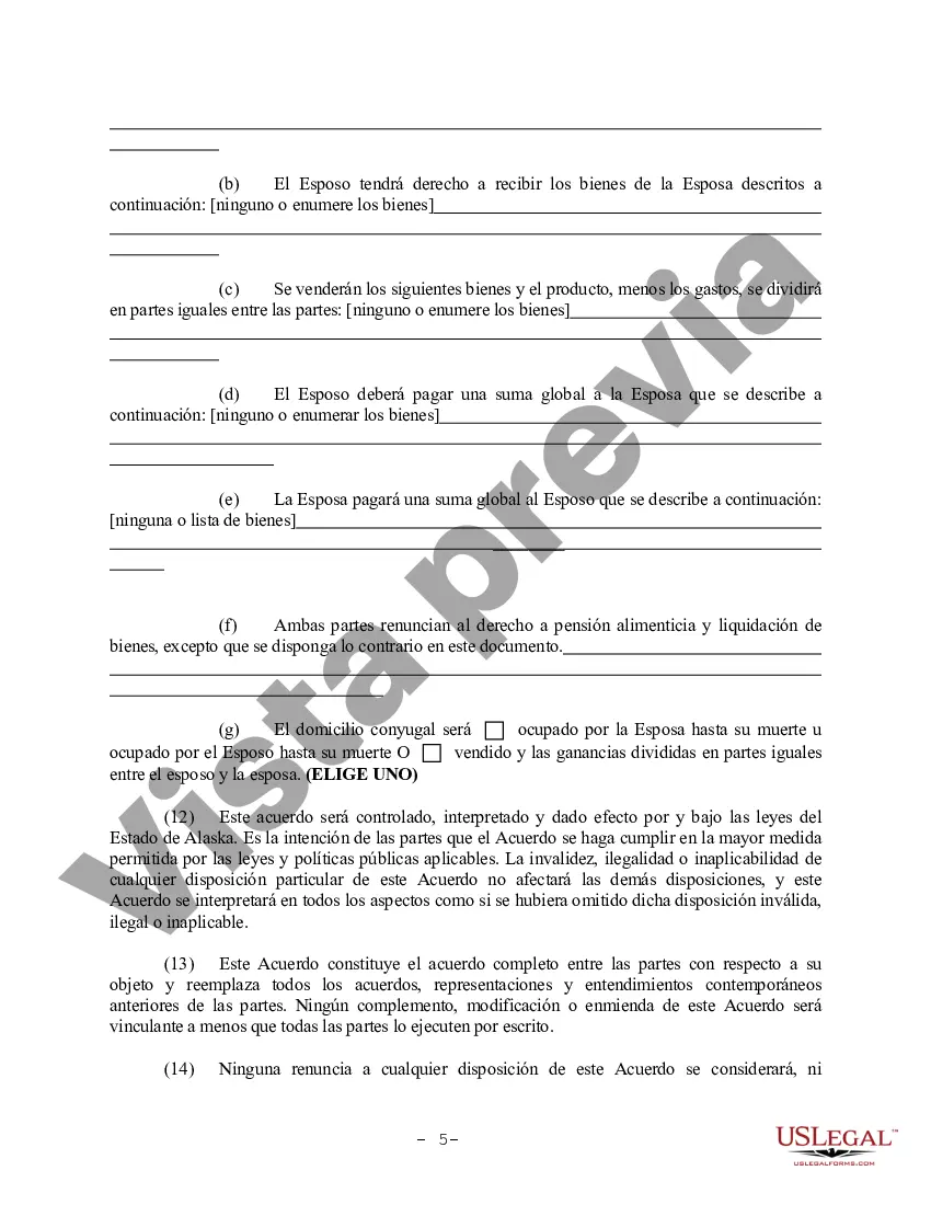 Preview Acuerdo prematrimonial prenupcial de Alaska con estados financieros