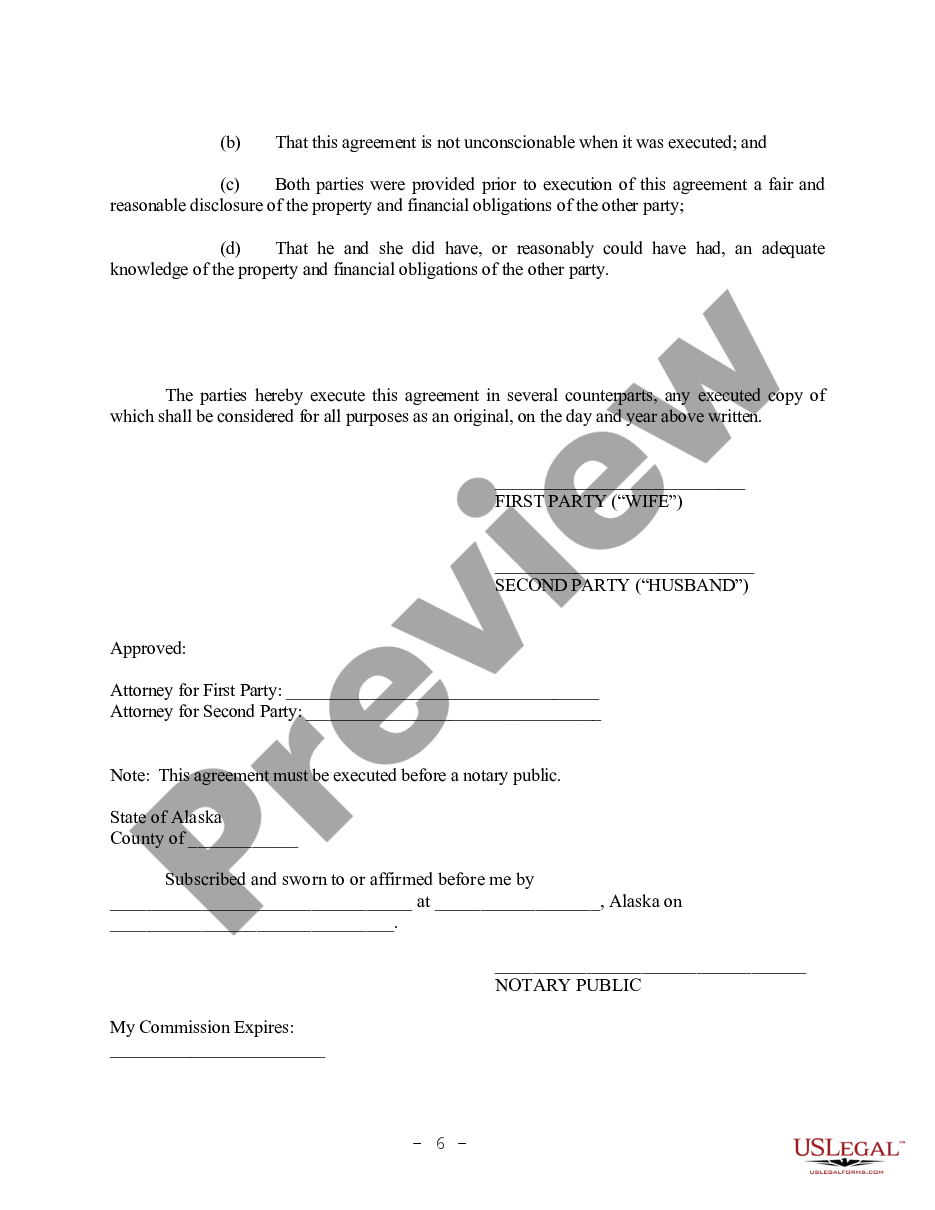 form Alaska Prenuptial Premarital Agreement with Financial Statements preview
