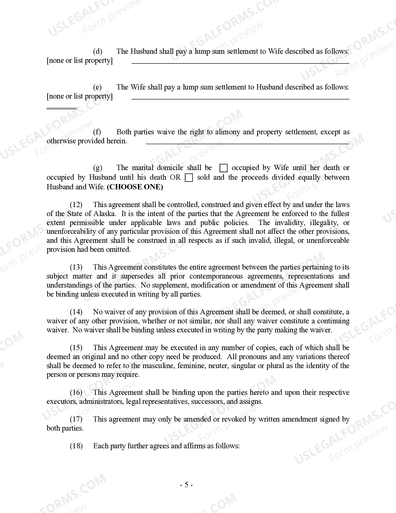 Preview Alaska Prenuptial Premarital Agreement with Financial Statements