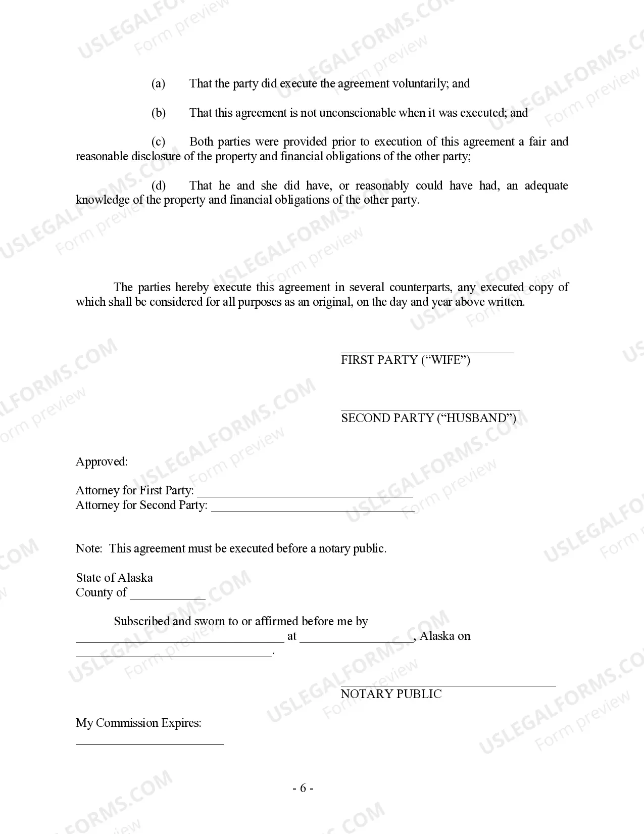 Preview Alaska Prenuptial Premarital Agreement with Financial Statements