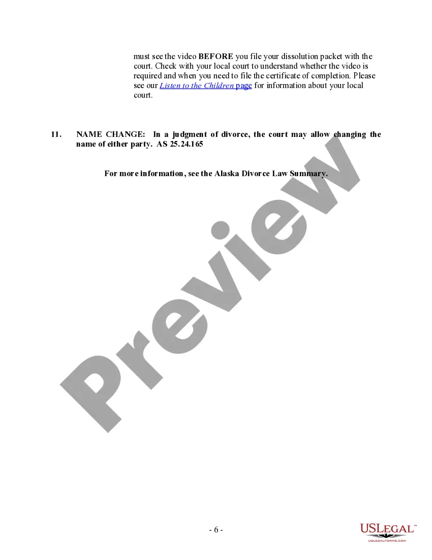 Preview Alaska No-Fault Agreed Uncontested Divorce Package for Dissolution of Marriage for people with Minor Children