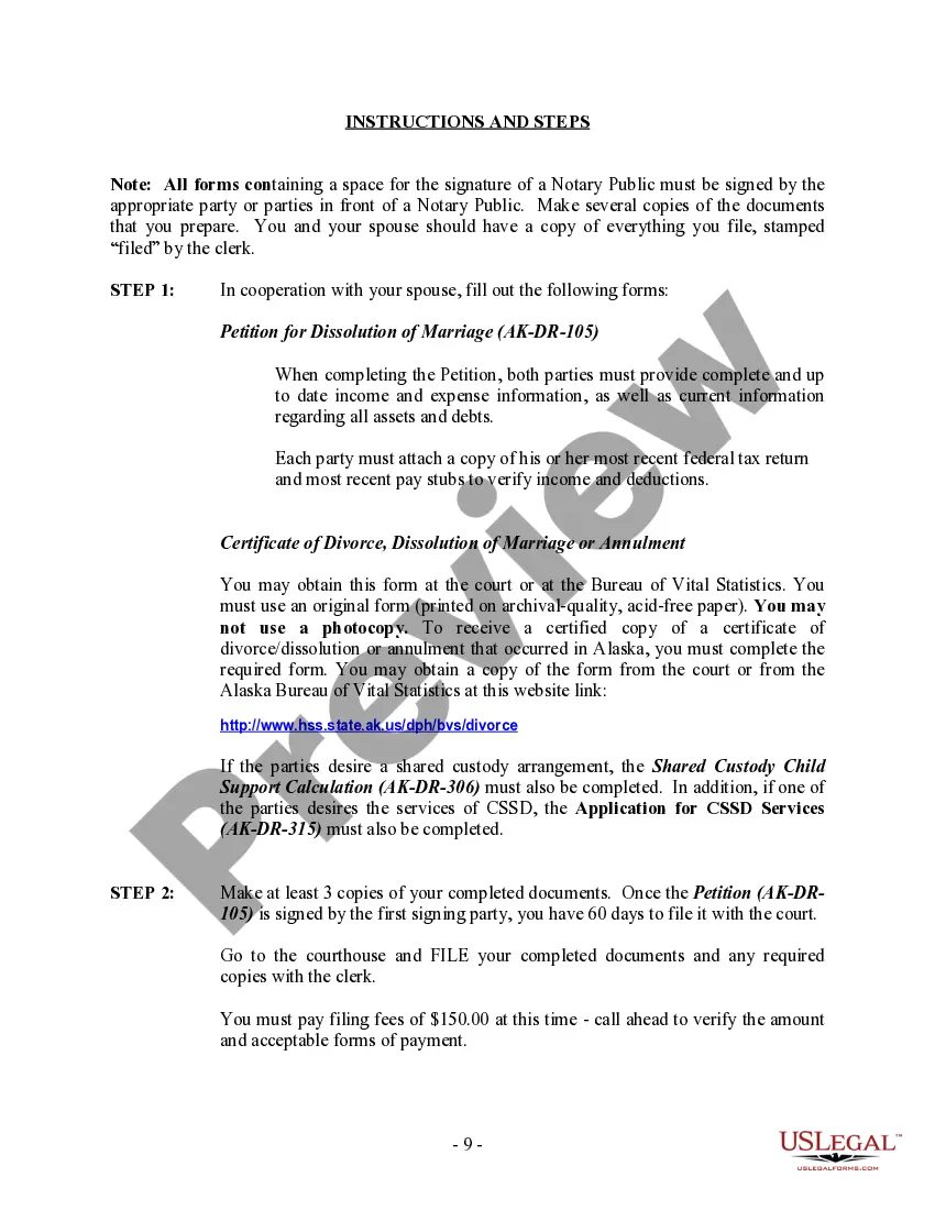 Preview Alaska No-Fault Agreed Uncontested Divorce Package for Dissolution of Marriage for people with Minor Children