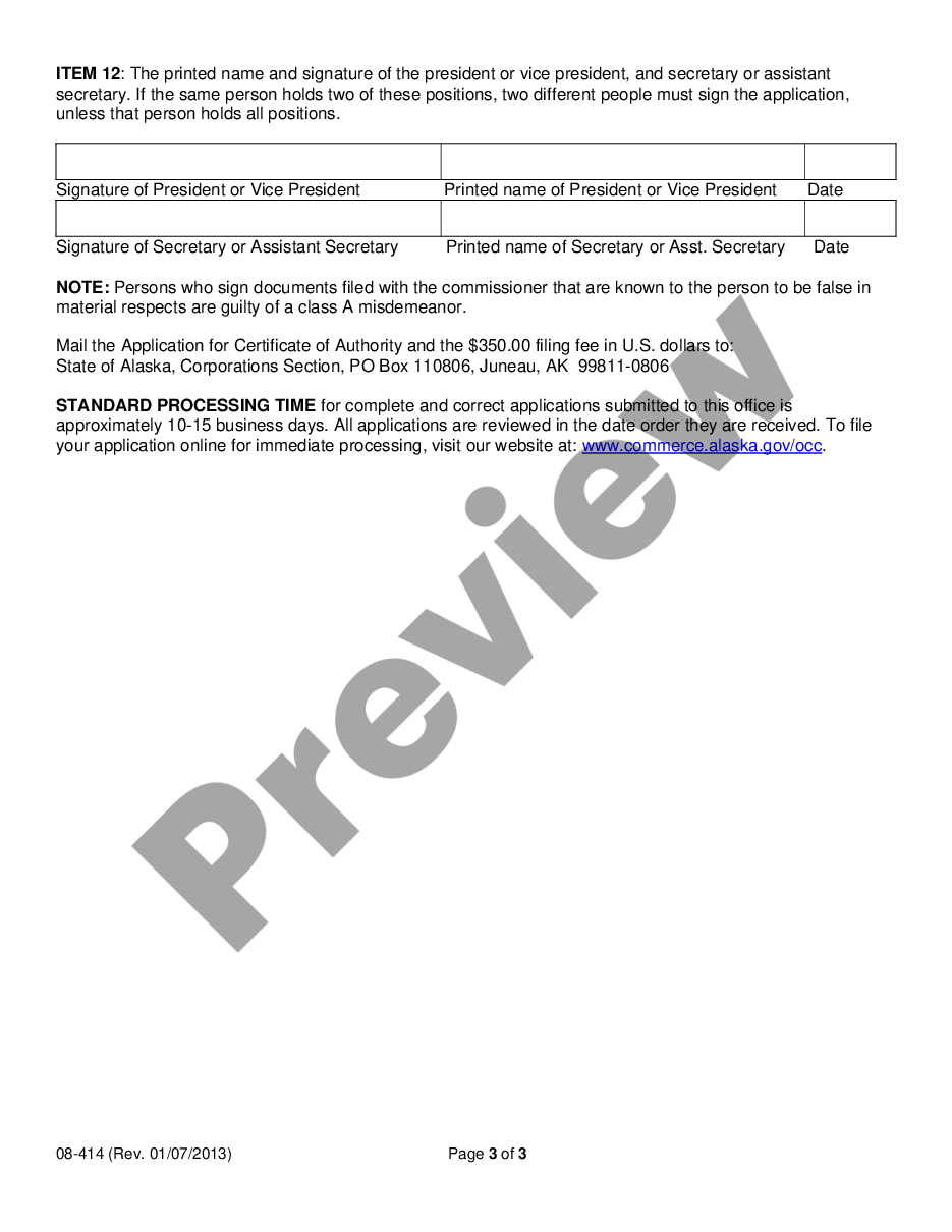 page 4 Alaska Registration of Foreign Corporation preview