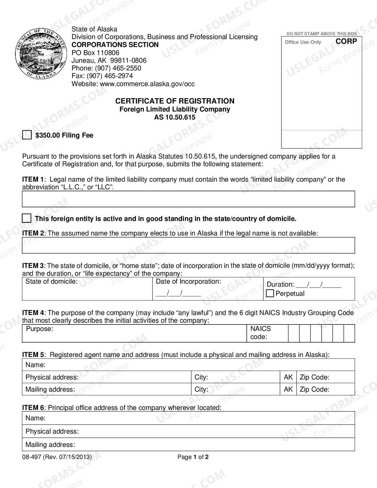 Preview Alaska Registration of Foreign Corporation