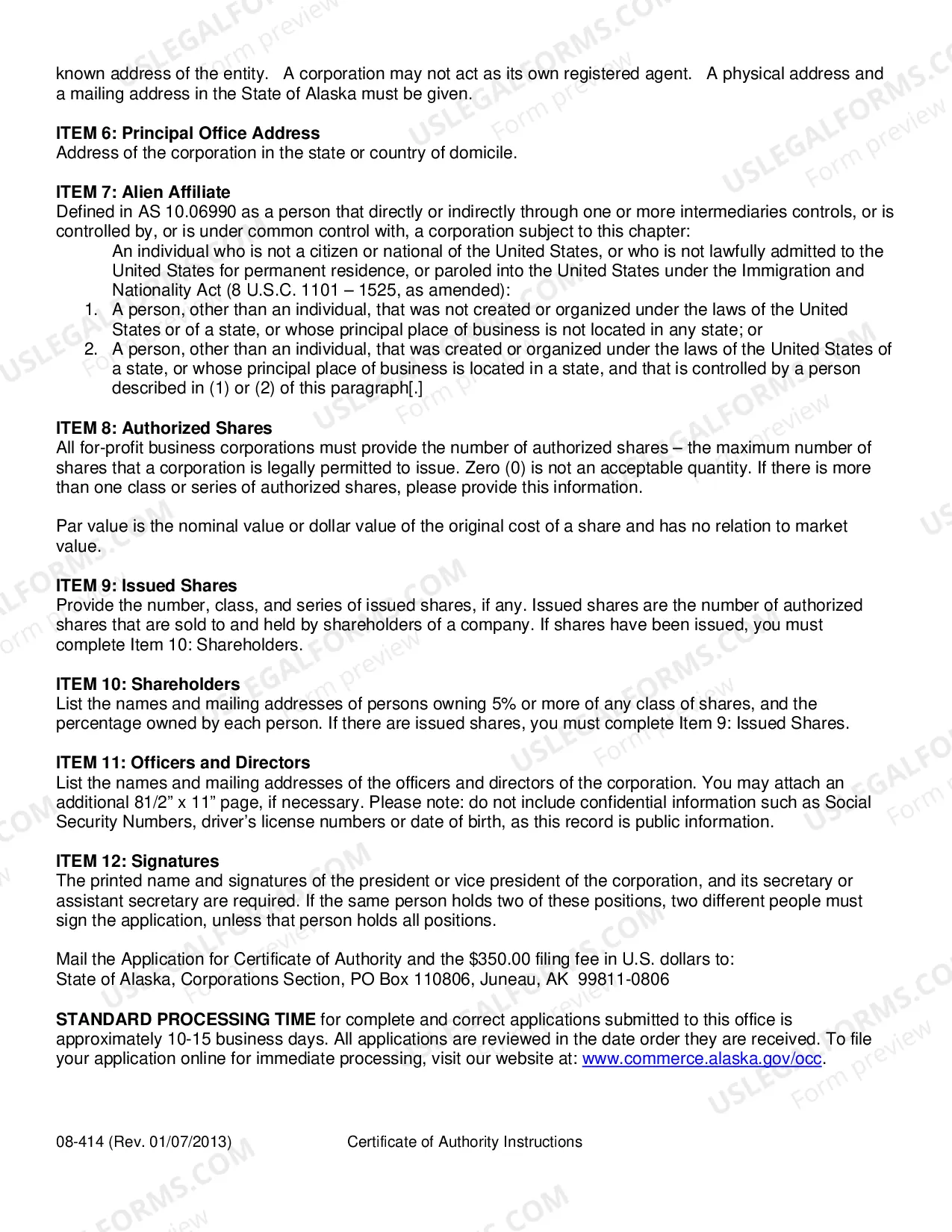 Preview Alaska Registration of Foreign Corporation