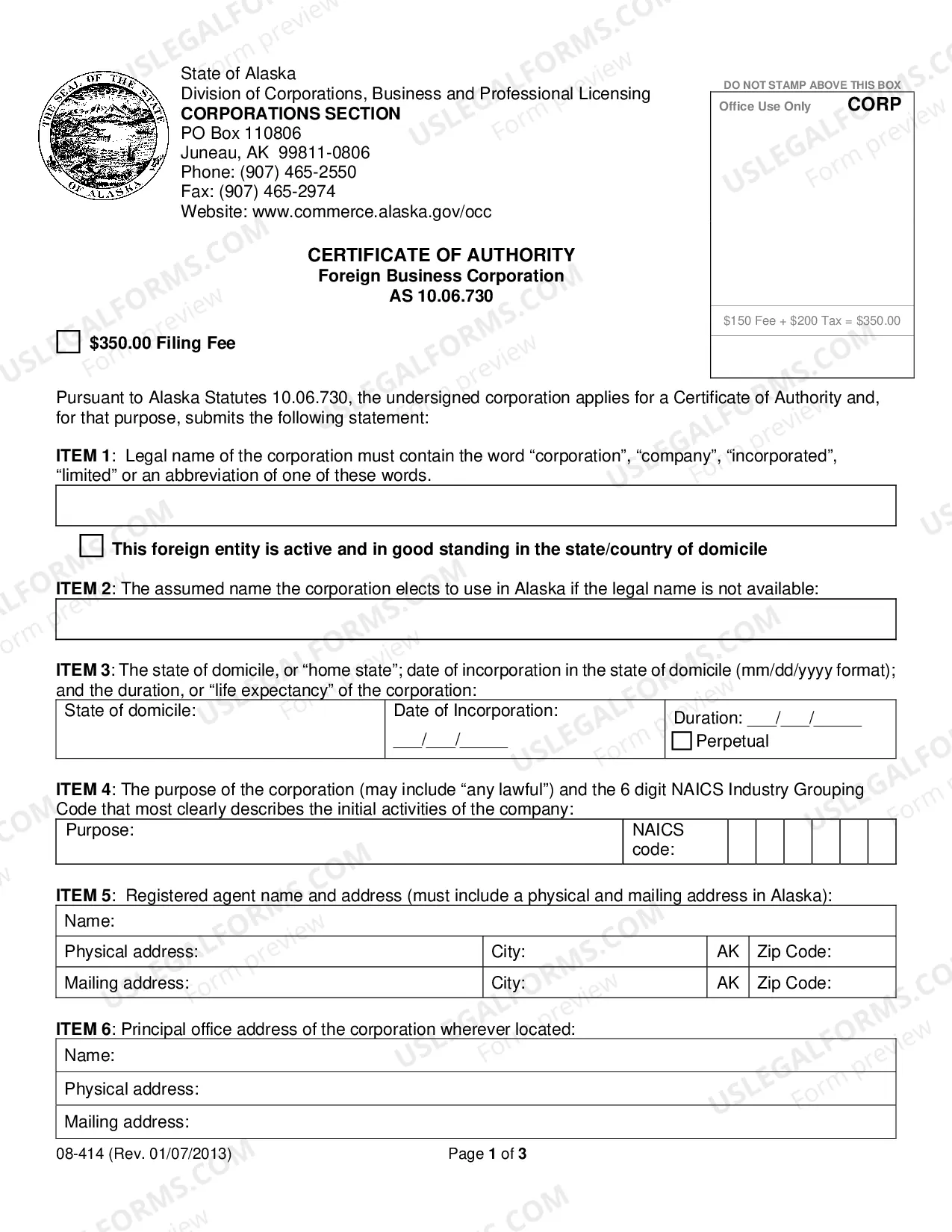 Preview Alaska Registration of Foreign Corporation