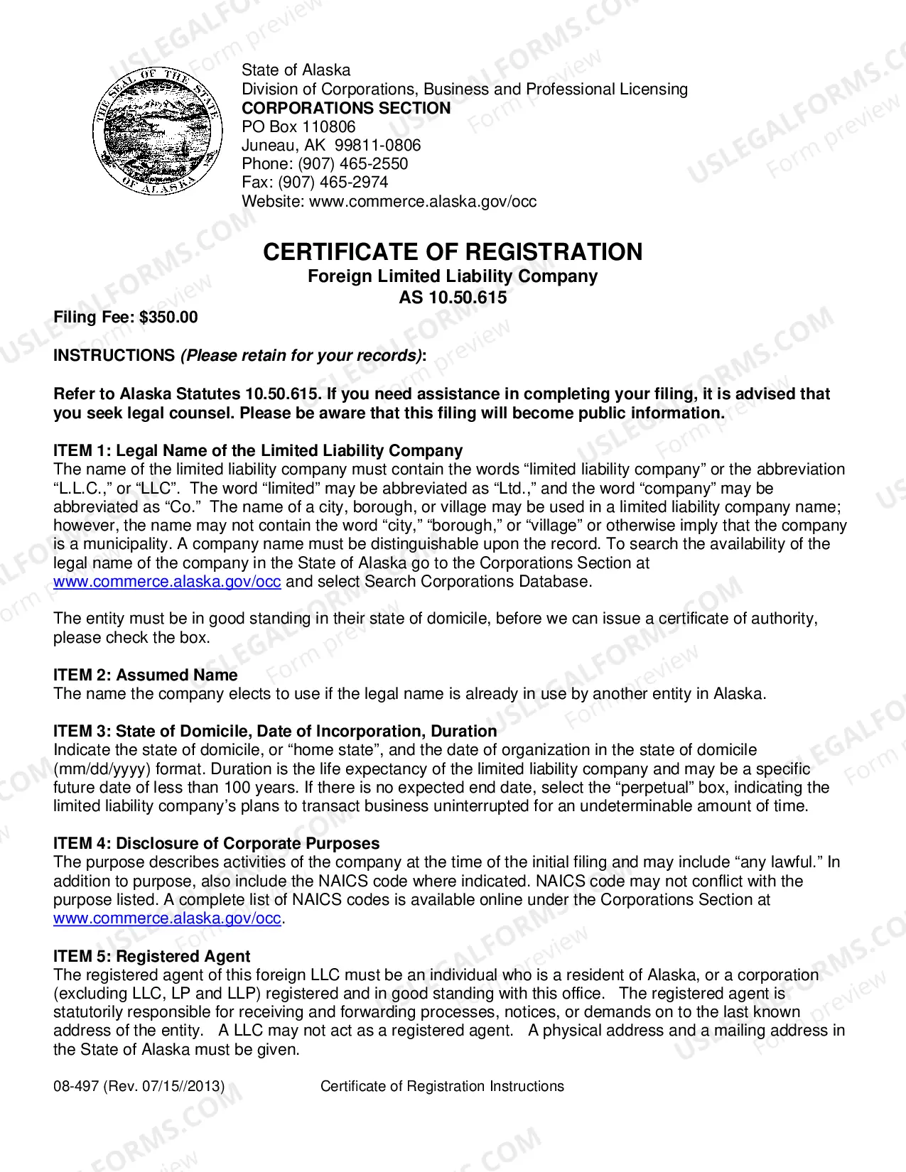 Preview Alaska Registration of Foreign Corporation