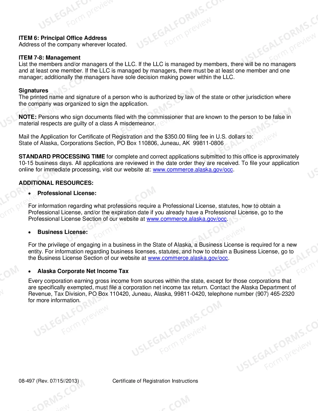 Preview Alaska Registration of Foreign Corporation