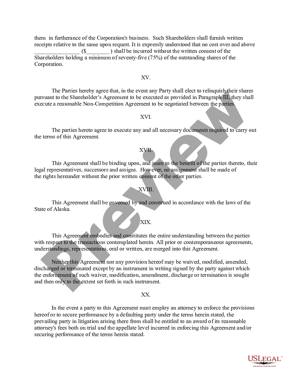 page 5 Alaska Pre-Incorporation Agreement, Shareholders Agreement and Confidentiality Agreement preview