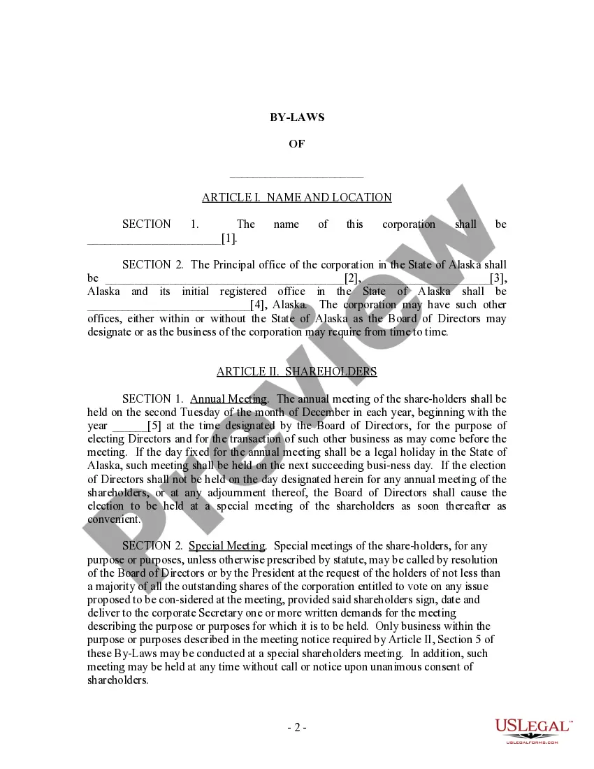 Preview Alaska Bylaws for Corporation