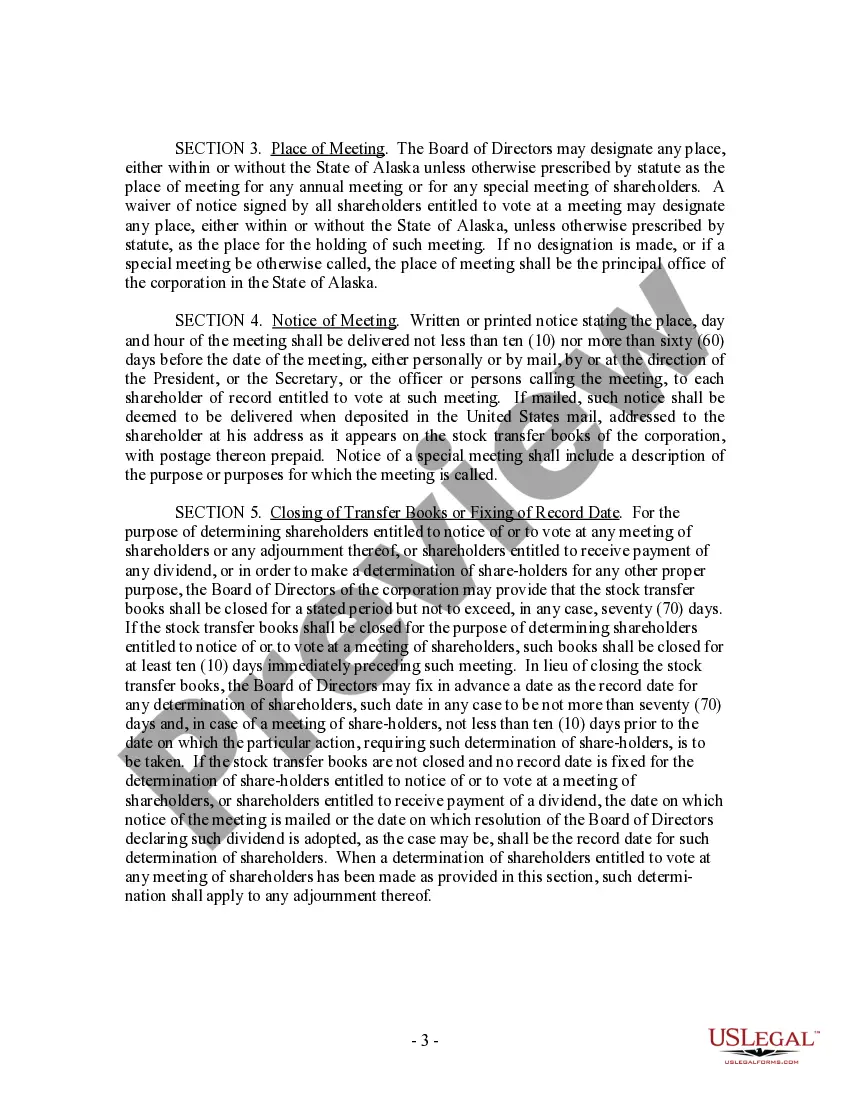 Preview Alaska Bylaws for Corporation
