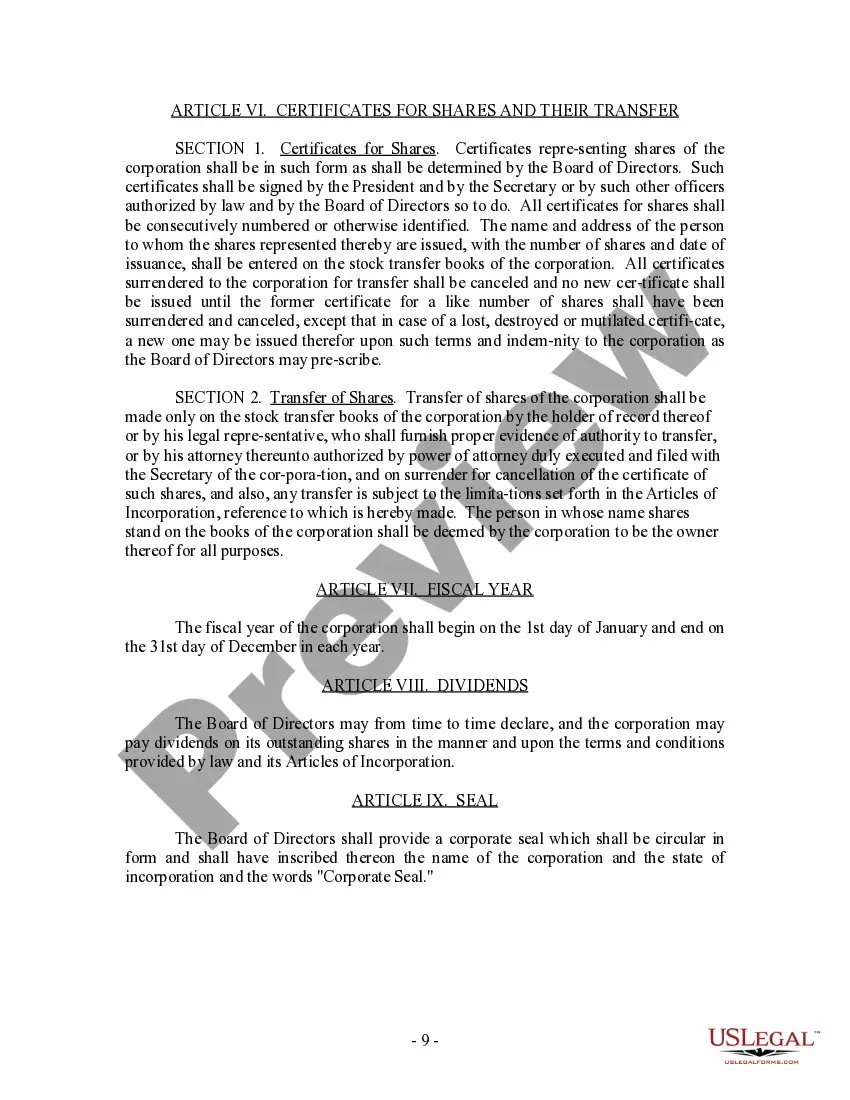 Preview Alaska Bylaws for Corporation