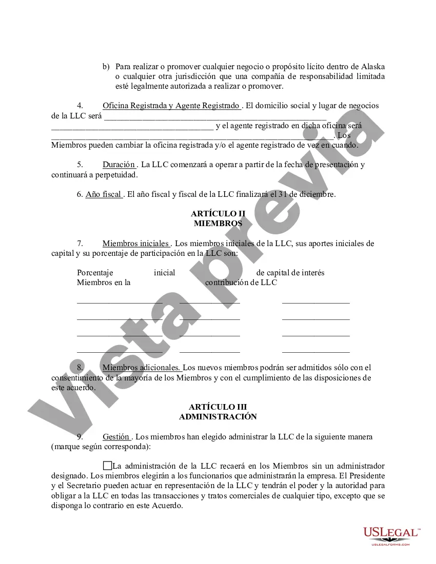 Preview Acuerdo Operativo de Sociedad de Responsabilidad Limitada LLC