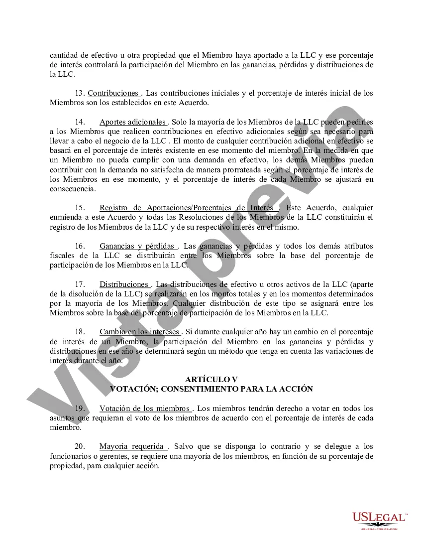 Preview Acuerdo Operativo de Sociedad de Responsabilidad Limitada LLC