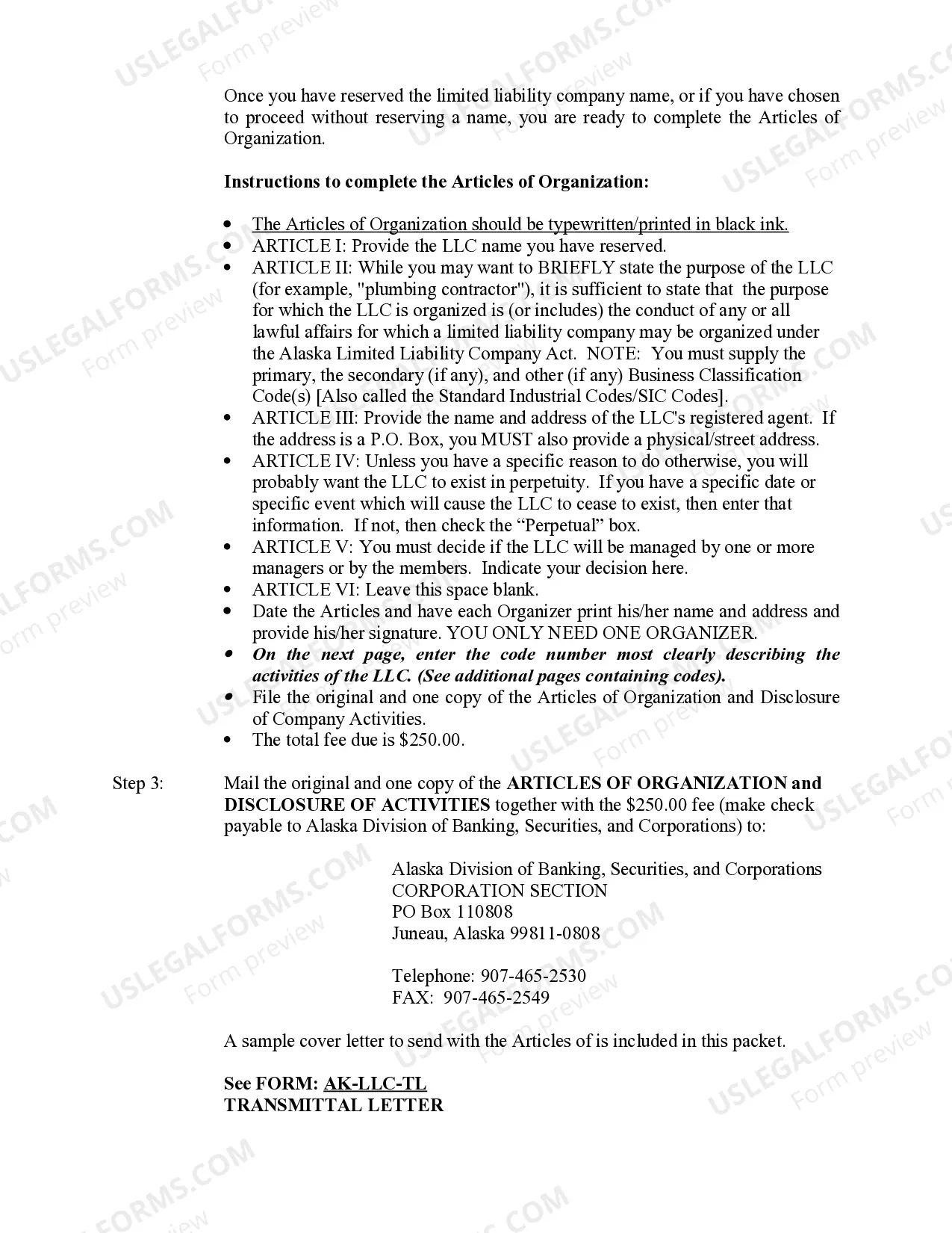 Preview Alaska Limited Liability Company LLC Formation Package