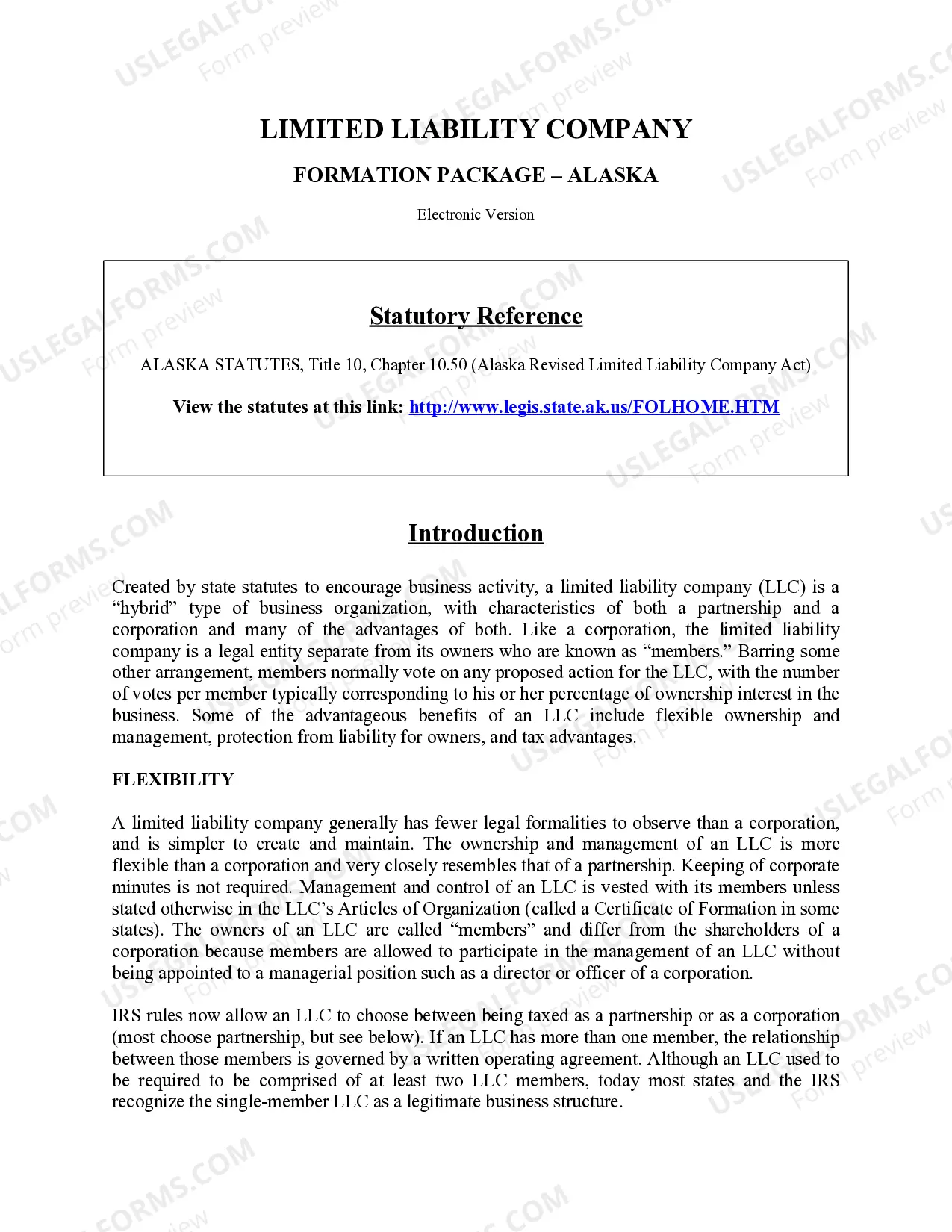 Preview Alaska Limited Liability Company LLC Formation Package