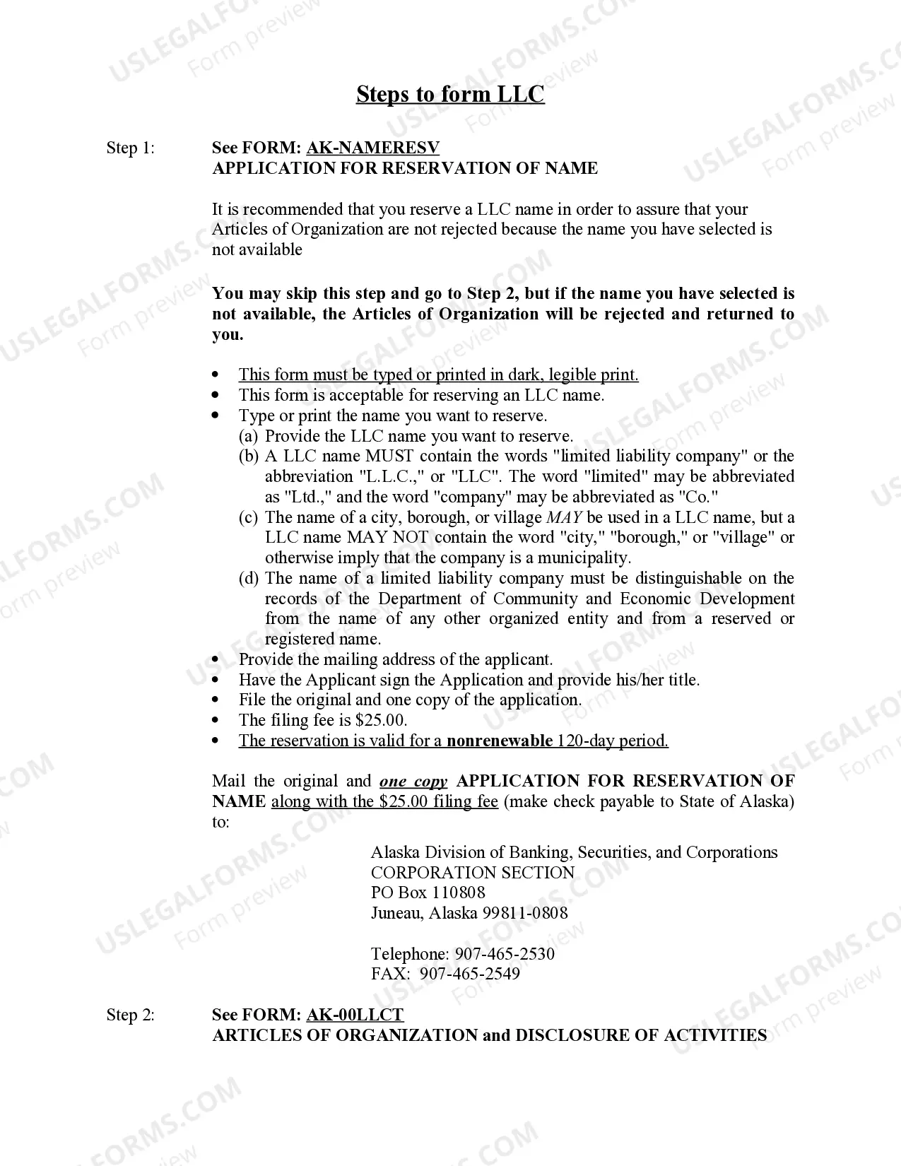 Preview Alaska Limited Liability Company LLC Formation Package