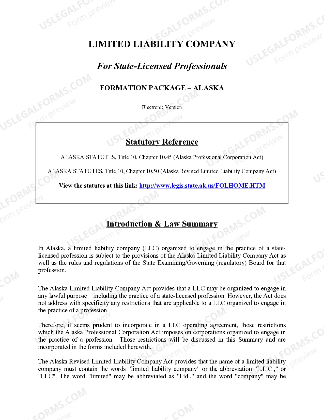 Preview Alaska Professional Limited Liability Company PLLC Formation Package