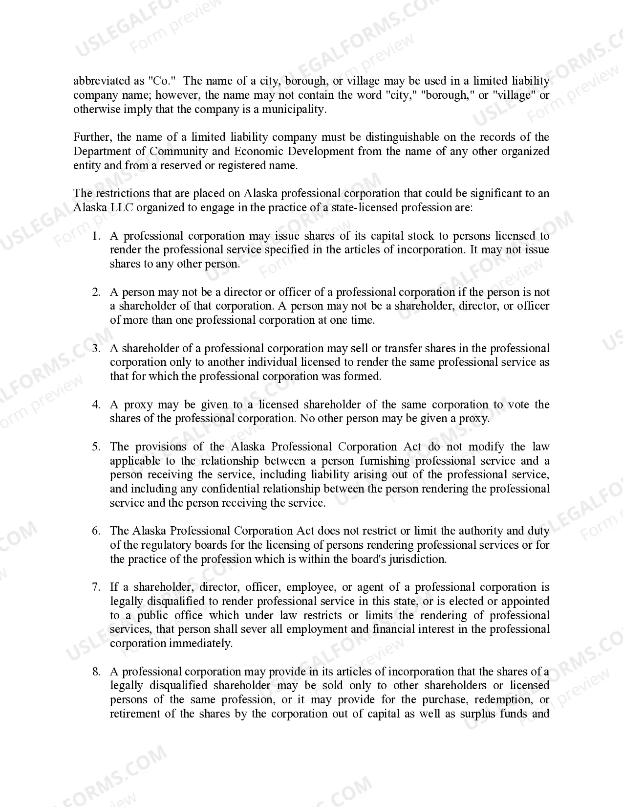Preview Alaska Professional Limited Liability Company PLLC Formation Package