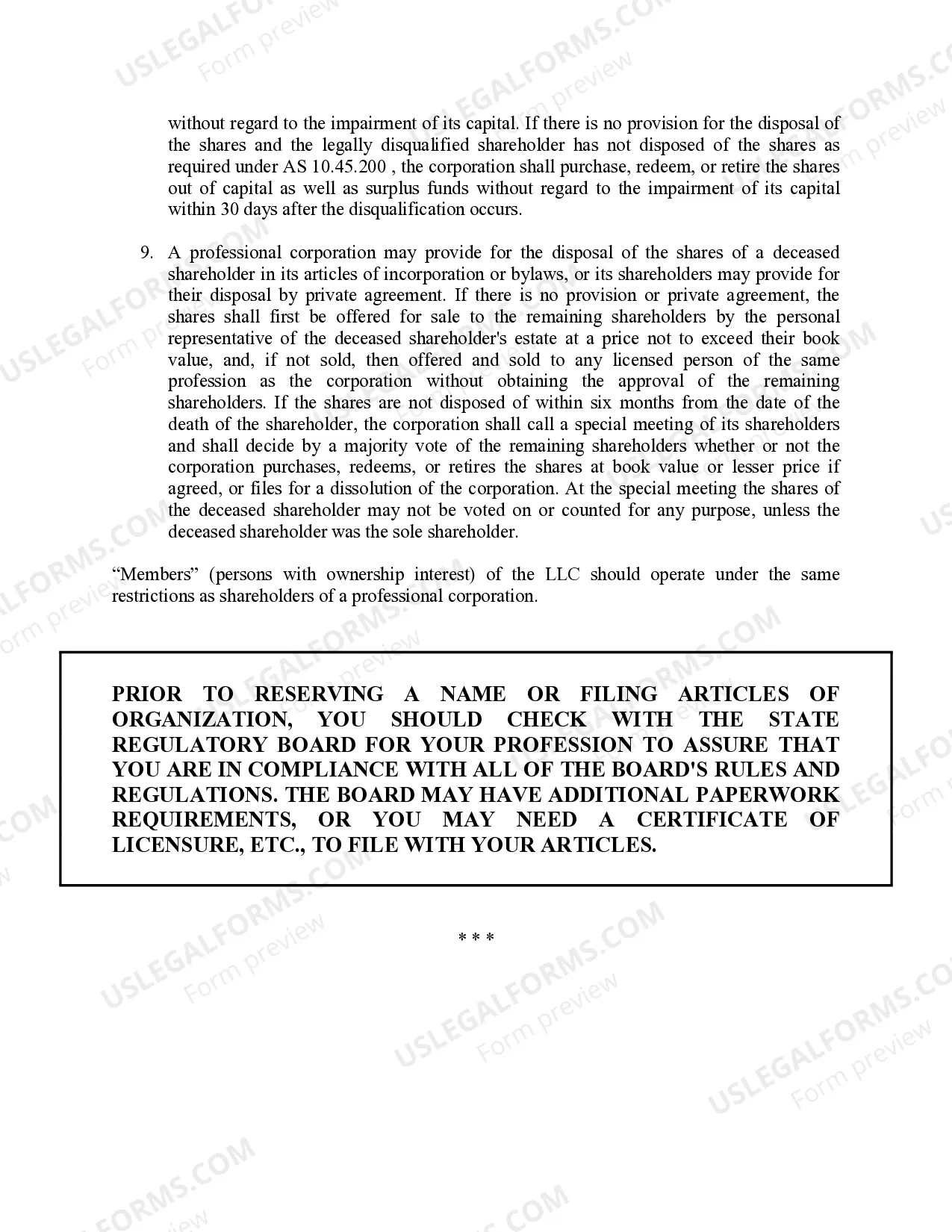 Preview Alaska Professional Limited Liability Company PLLC Formation Package