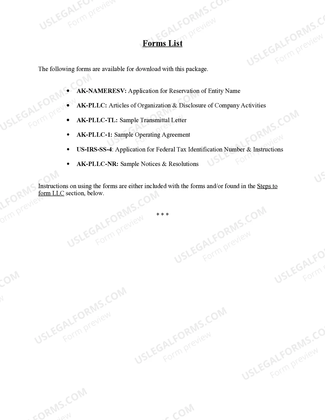 Preview Alaska Professional Limited Liability Company PLLC Formation Package