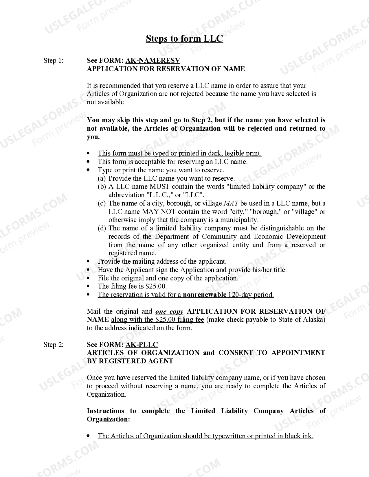 Preview Alaska Professional Limited Liability Company PLLC Formation Package
