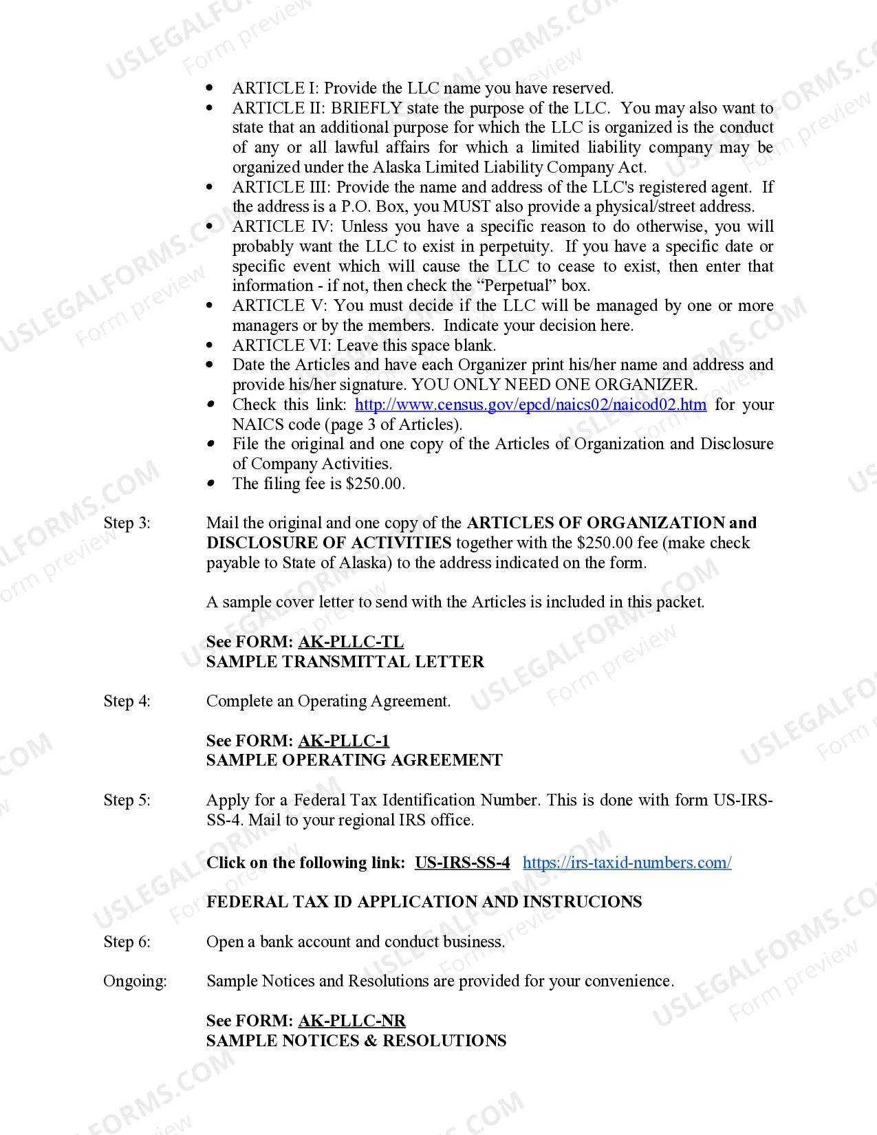 Preview Alaska Professional Limited Liability Company PLLC Formation Package