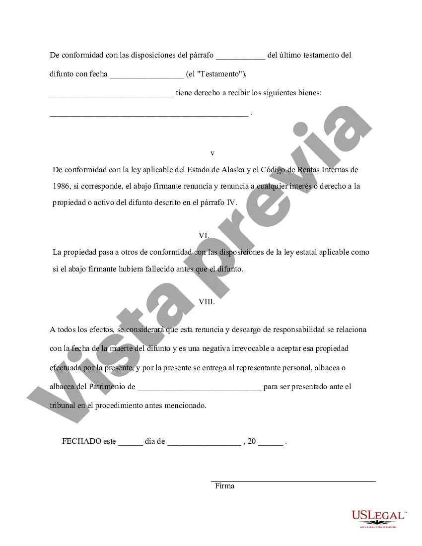 Preview Renuncia y descargo de responsabilidad de la propiedad de Alaska por testamento por testamento