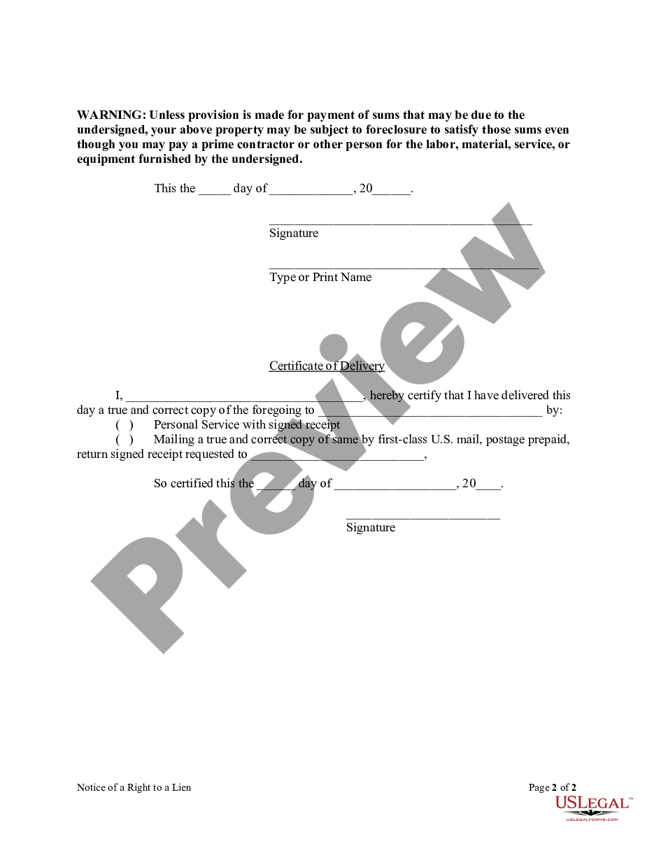 page 1 Notice of a Right to Claim Lien - Individual preview