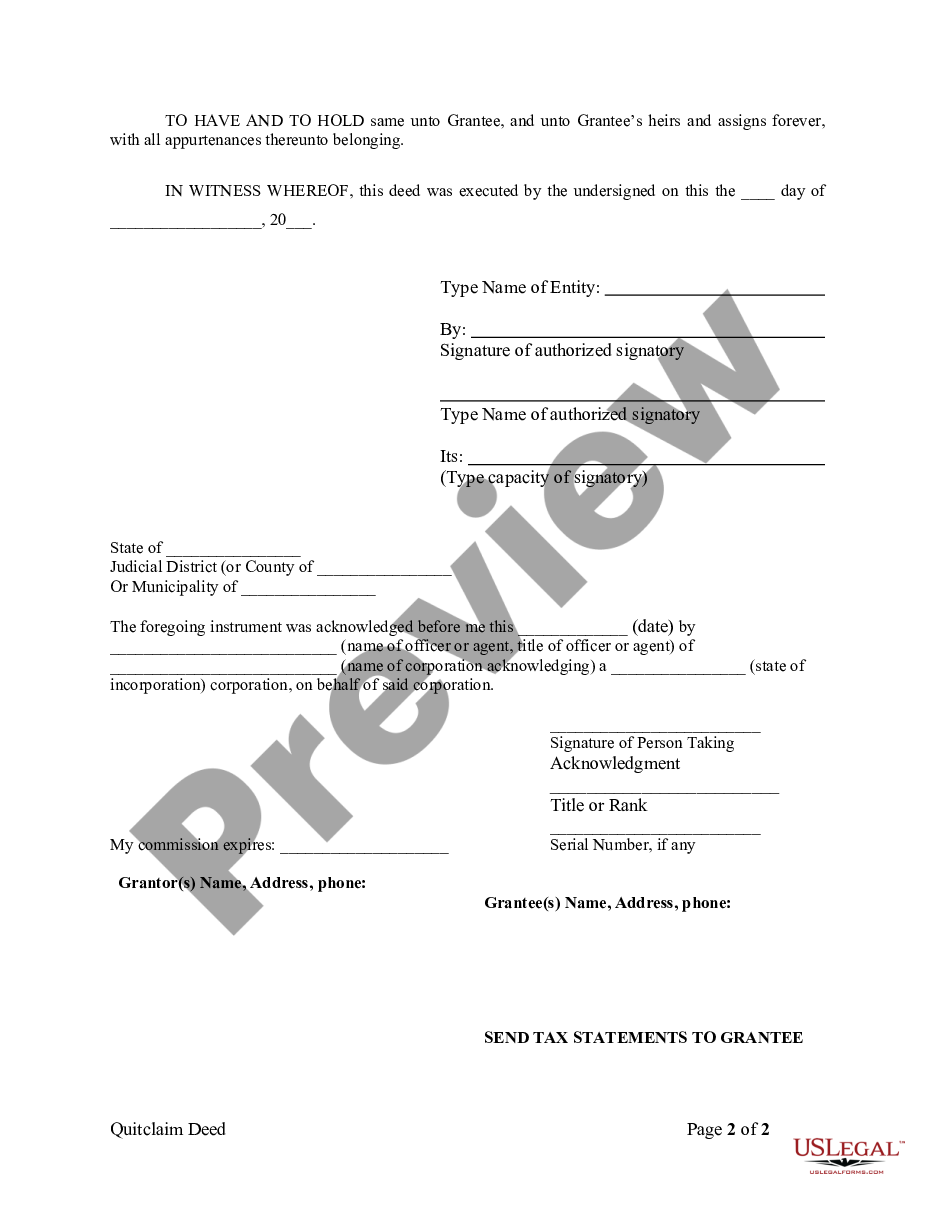 form Quitclaim Deed from Corporation to Individual preview