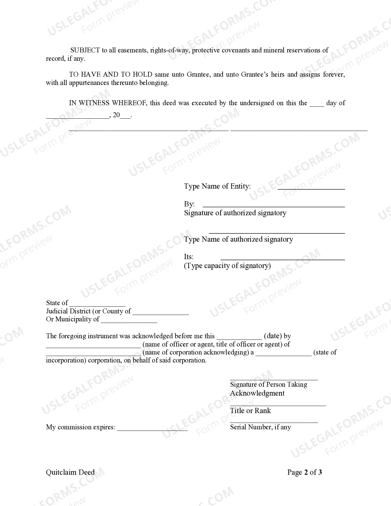 Preview Quitclaim Deed from Corporation to LLC