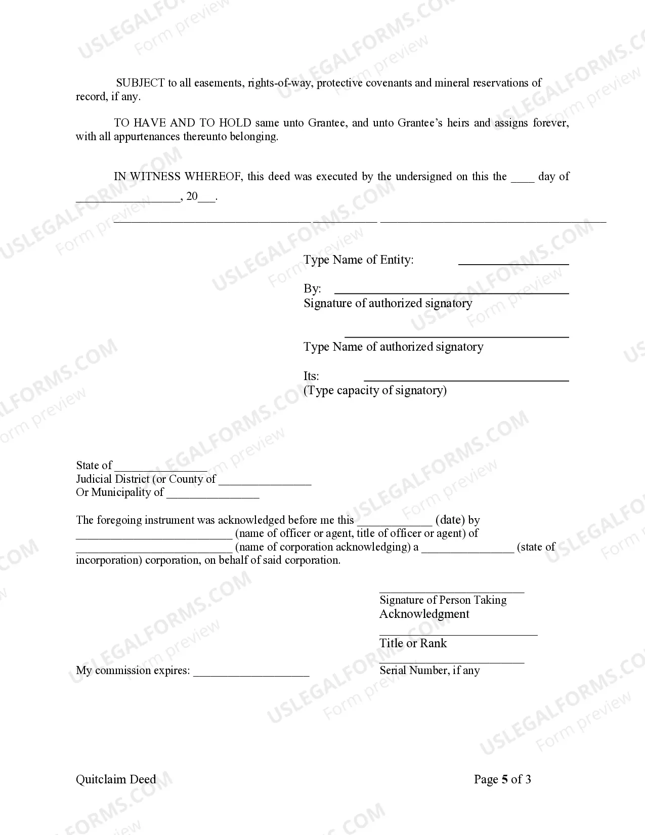 Preview Quitclaim Deed from Corporation to Corporation